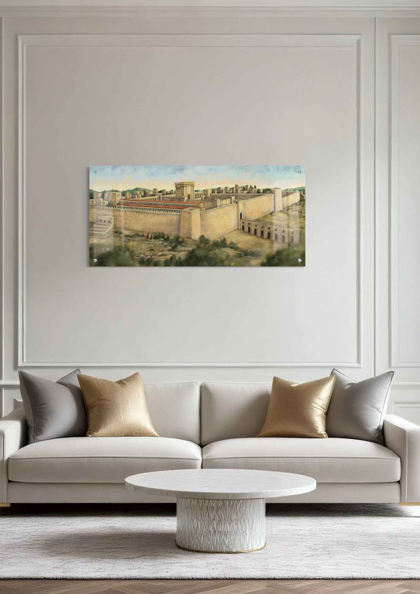 דגם בית המקדש בהרי ירושלים בהדפסה על זכוכית