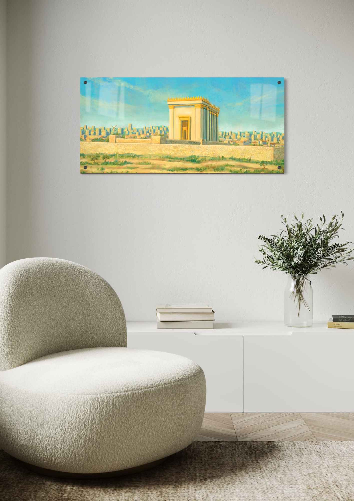 דגם בית המקדש תכלת ב'ז בהדפסה על זכוכית