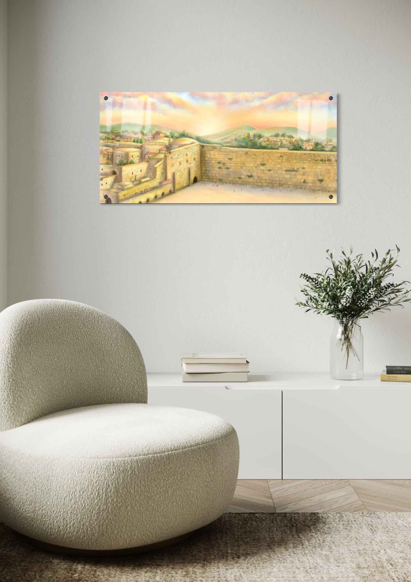 דגם הכותל המערבי בהדפסה על זכוכית