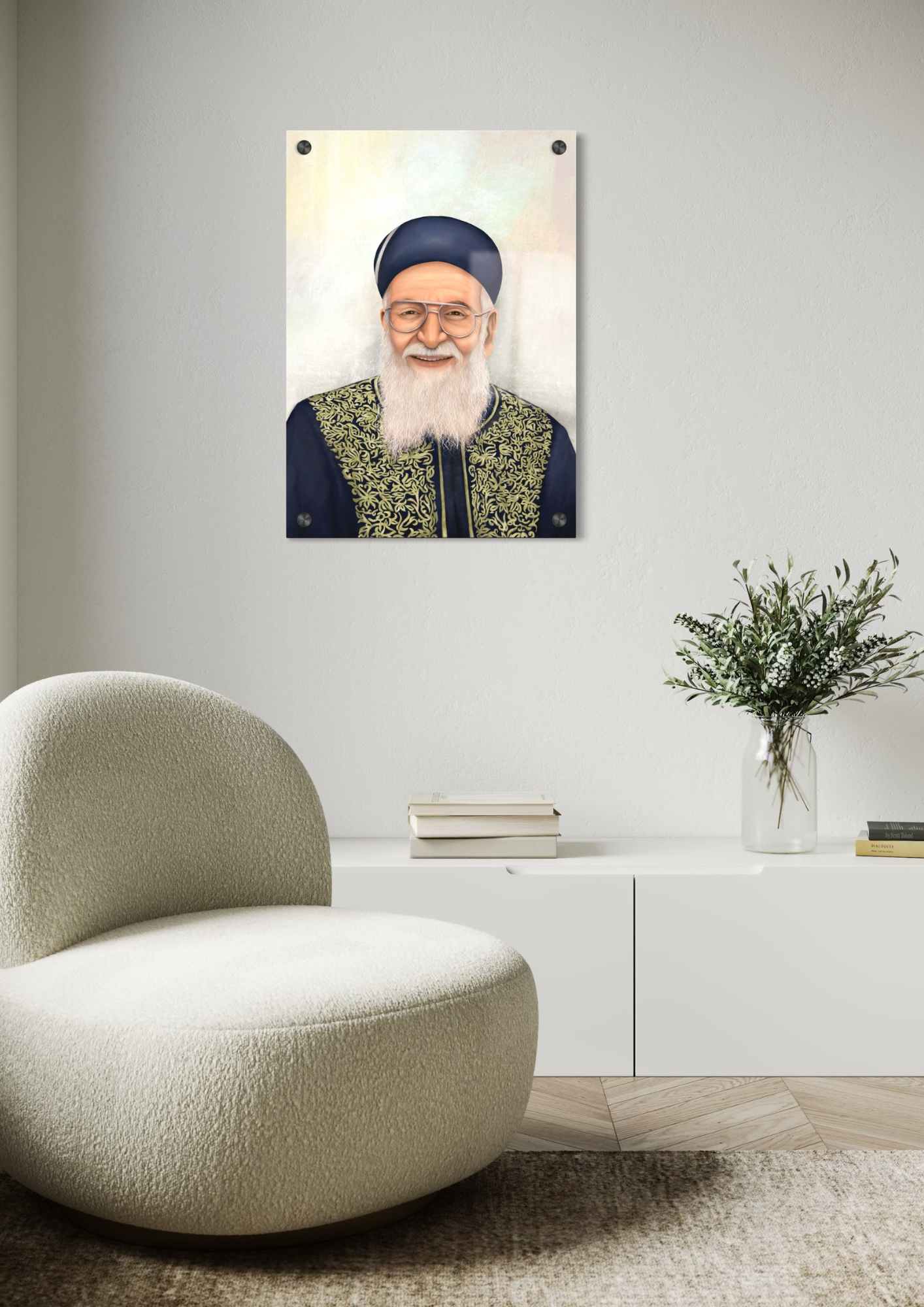 דגם הרב מרדכי אליהו בהדפסה על זכוכית