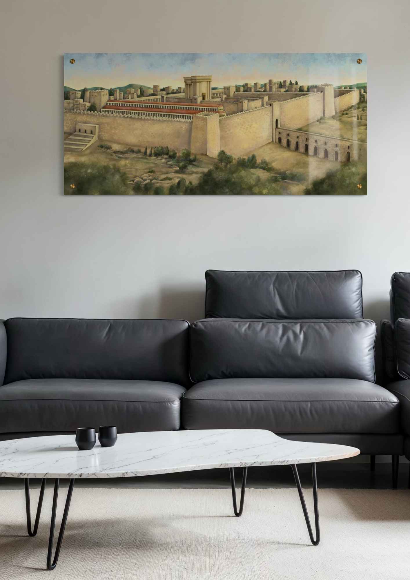 דגם בית המקדש בהרי ירושלים בהדפסה על זכוכית