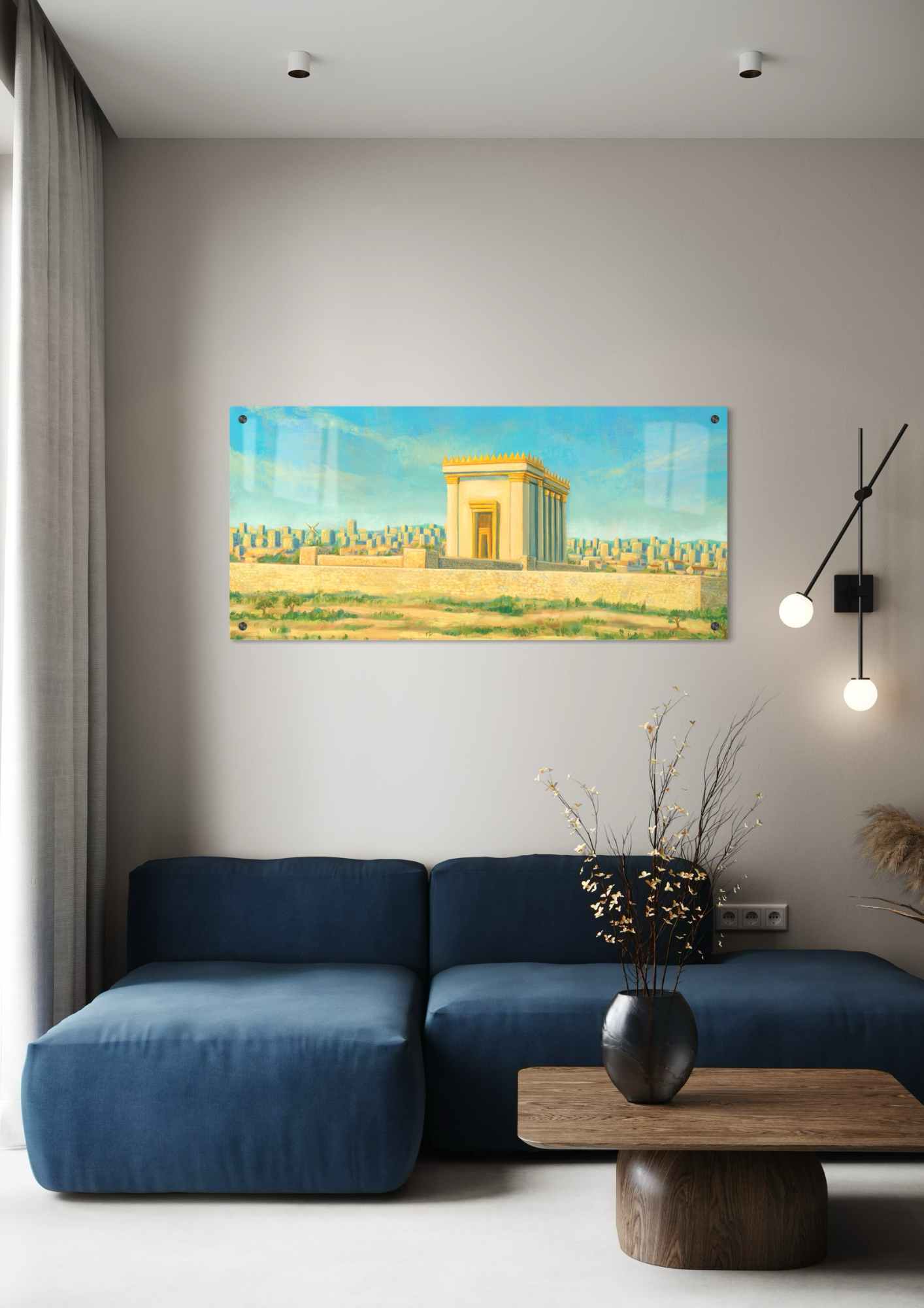 דגם בית המקדש תכלת ב'ז בהדפסה על זכוכית