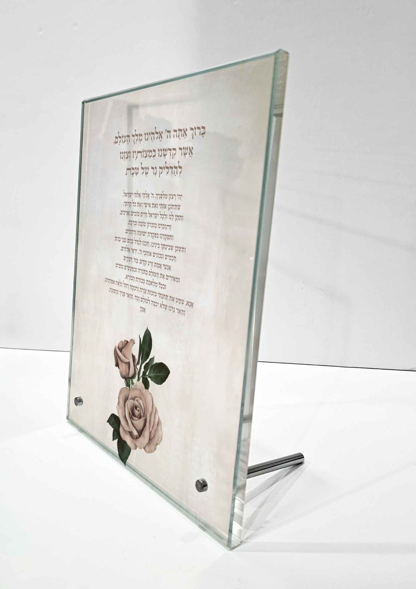 ברכת נרות שבת זכוכית למדף - דגם ורד