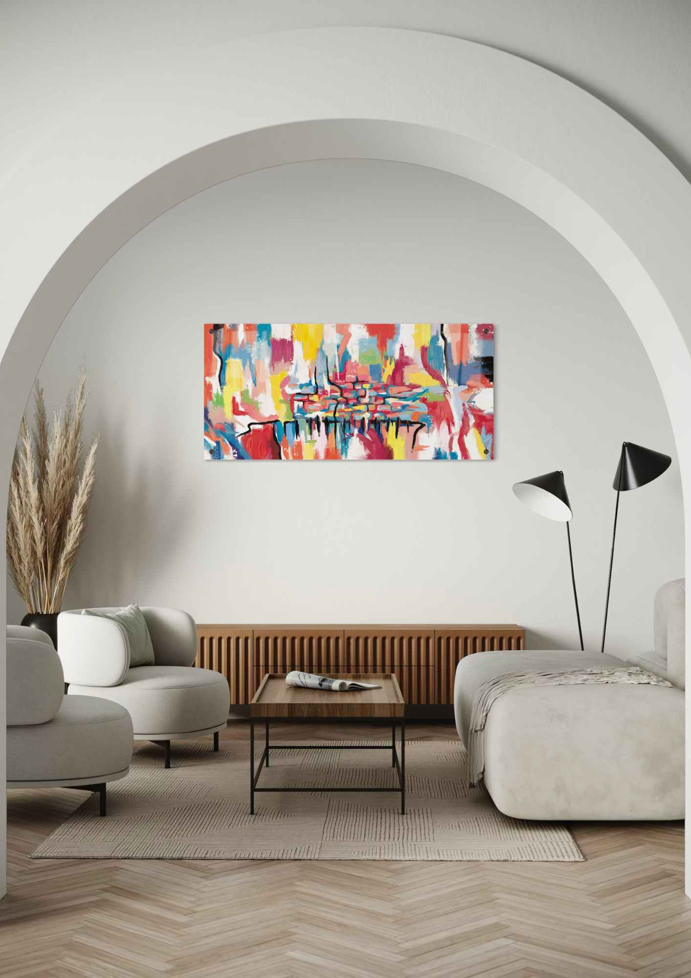 דגם הכותל צבעוני בהדפסה על זכוכית