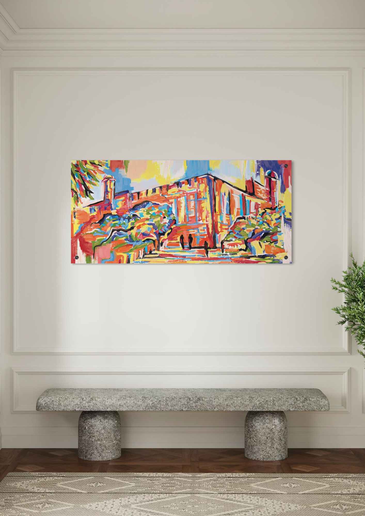 דגם מערת המכפלה צבעוני בהדפסה על זכוכית