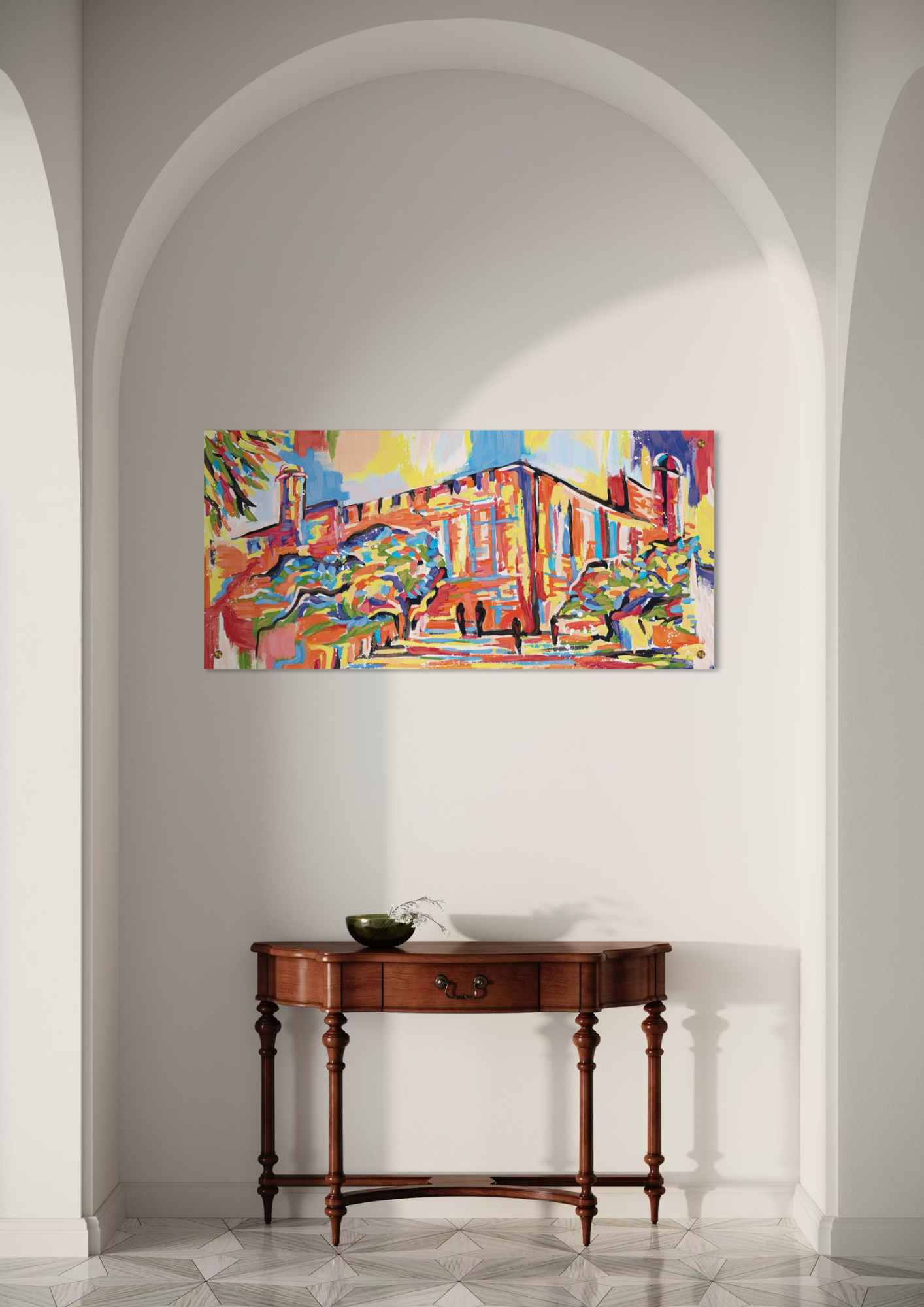 דגם מערת המכפלה צבעוני בהדפסה על זכוכית