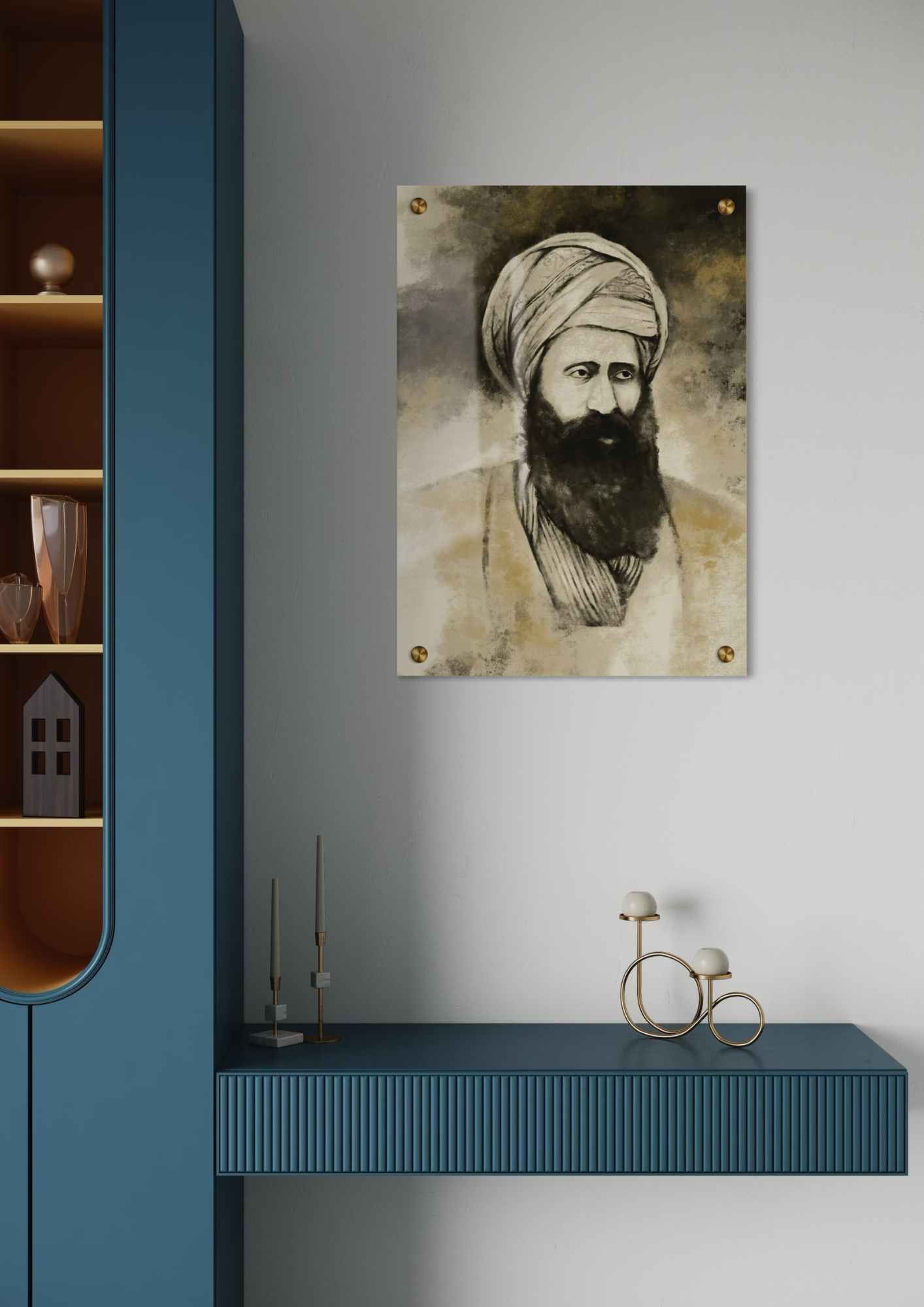 דגם הבן איש חי – שחור סהרה זהב בהדפסה על זכוכית