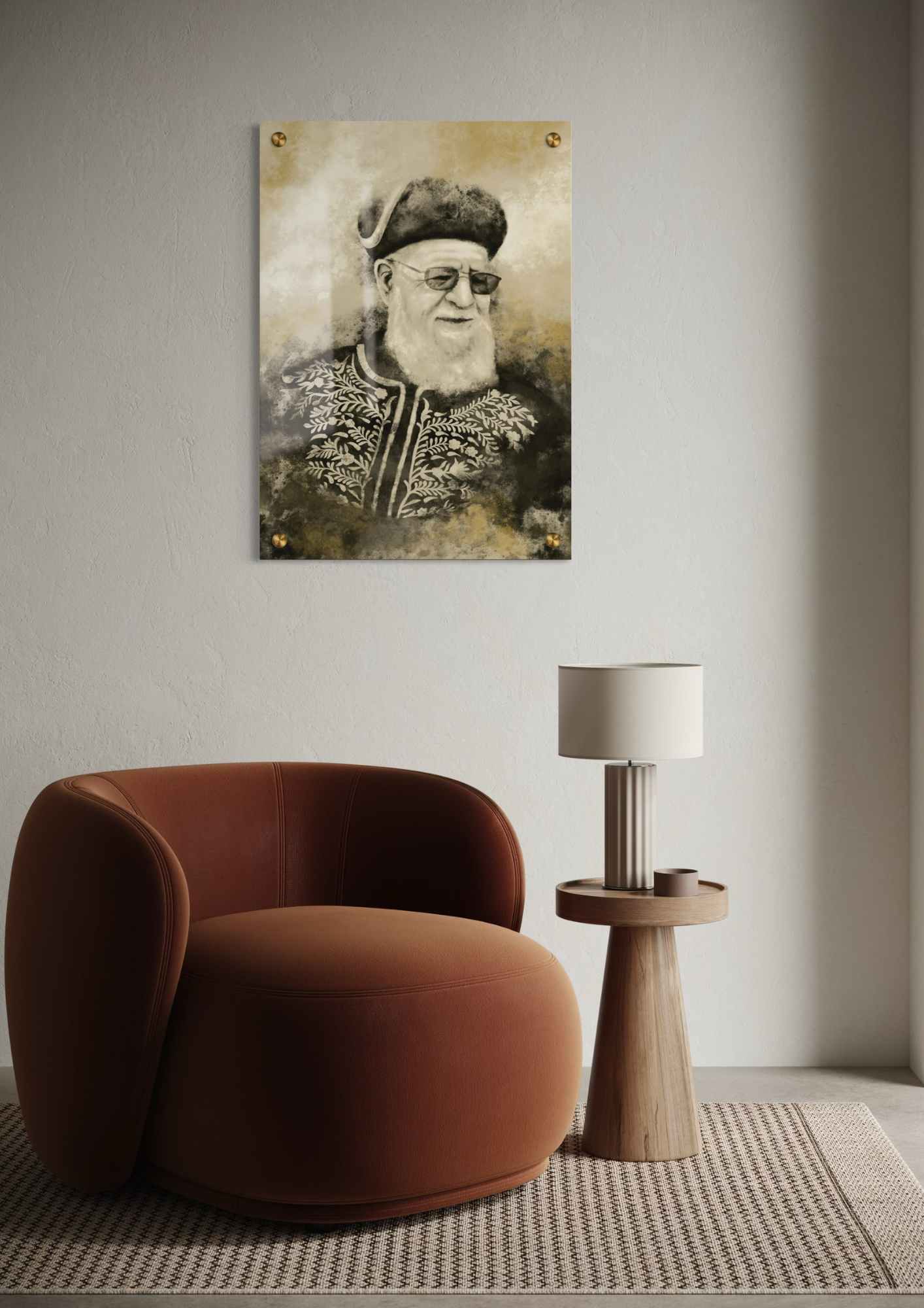 דגם הרב עובדיה יוסף – שחור סהרה זהב בהדפסה על זכוכית