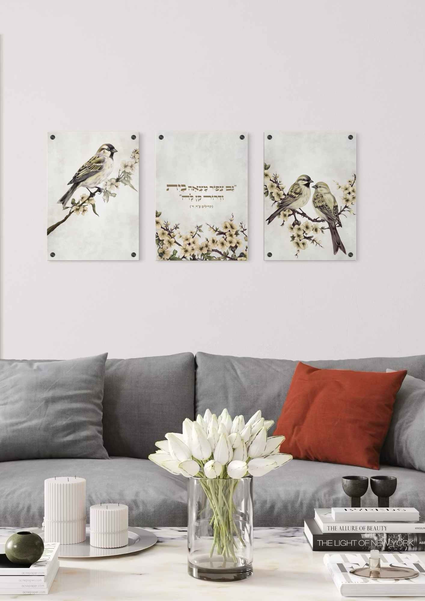 דגם שלישיית דרור בהדפסה על זכוכית