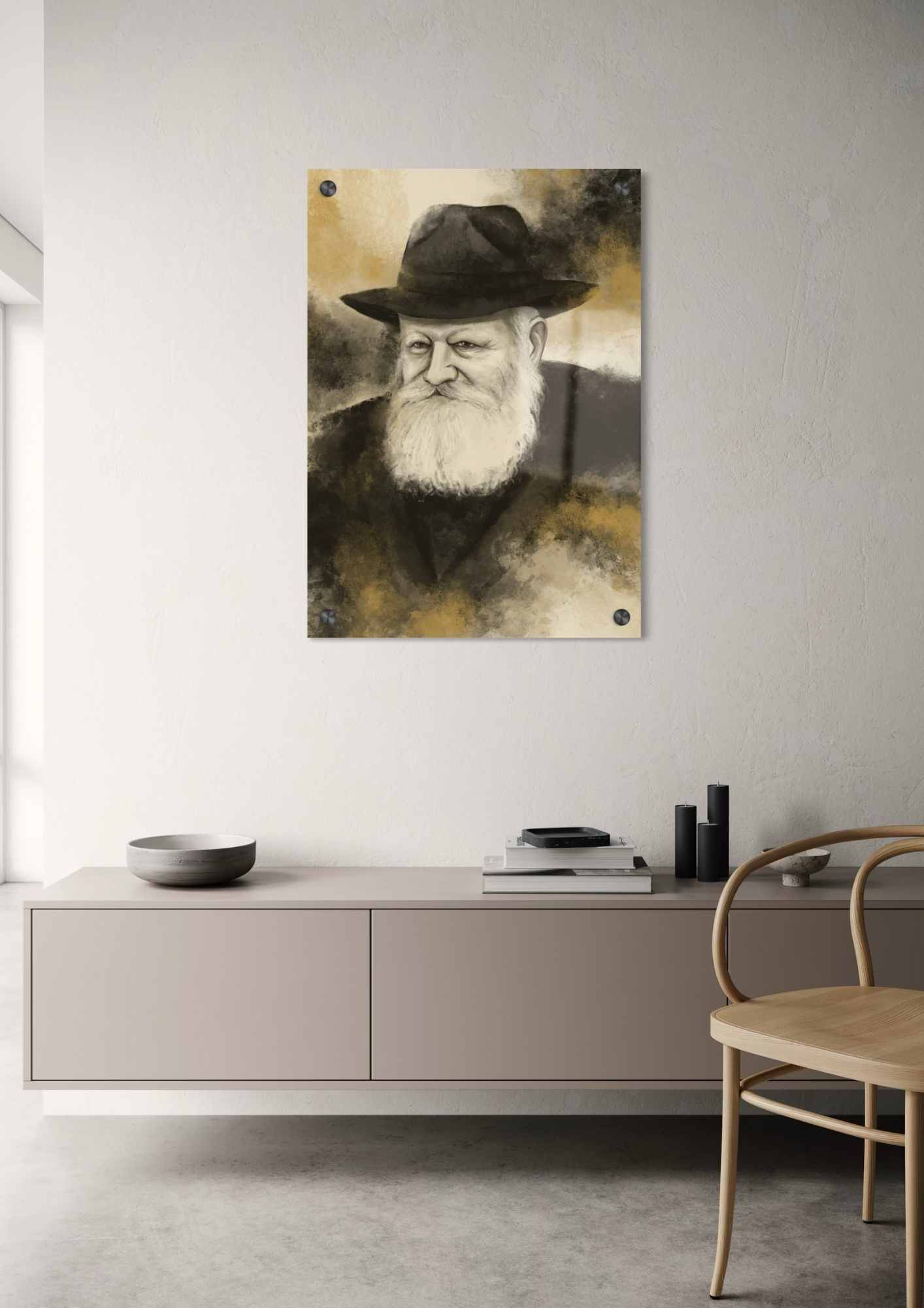 דגם הרבי מלובביץ שחור סהרה זהב בהדפסה על זכוכית