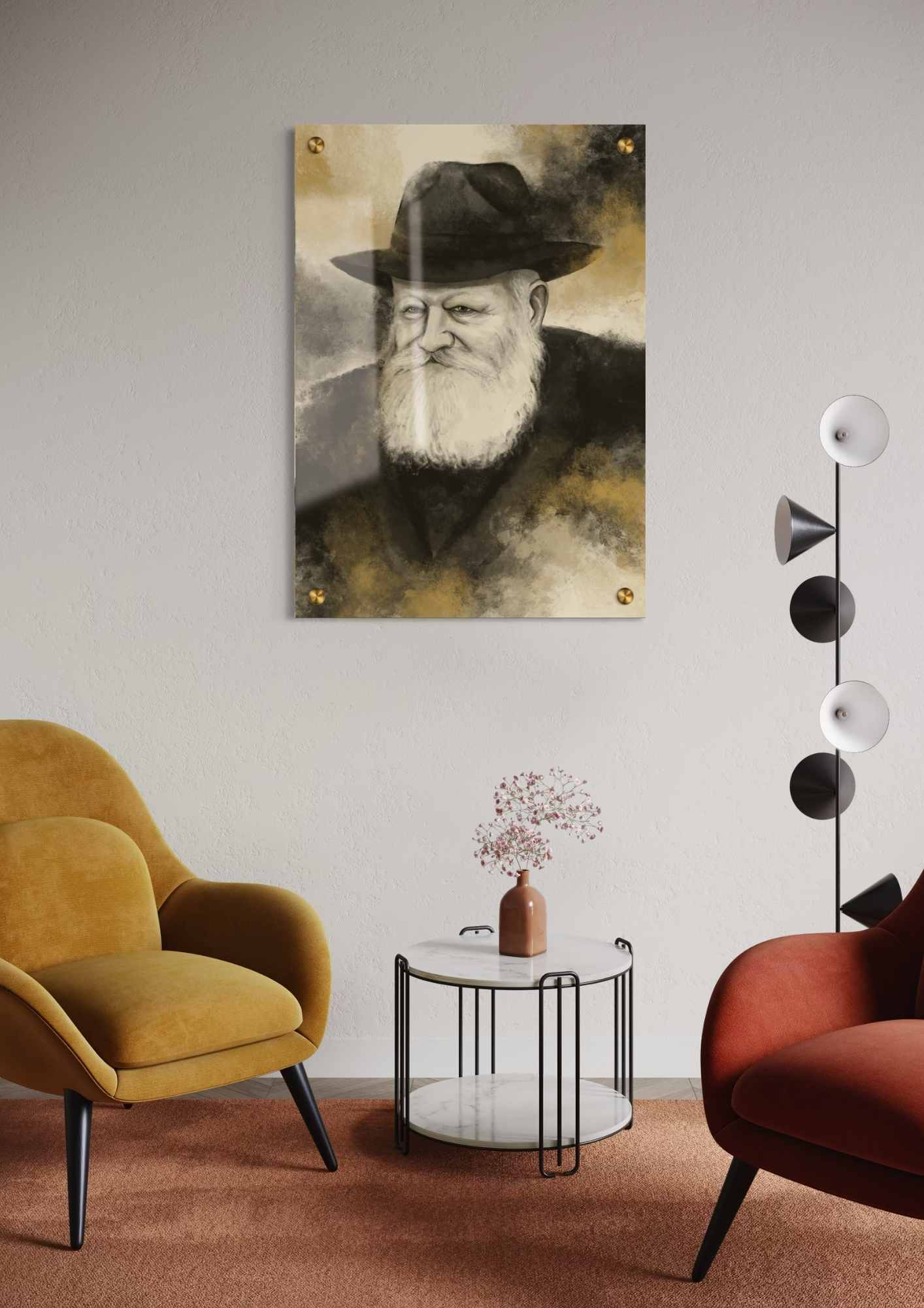 דגם הרבי מלובביץ שחור סהרה זהב בהדפסה על זכוכית