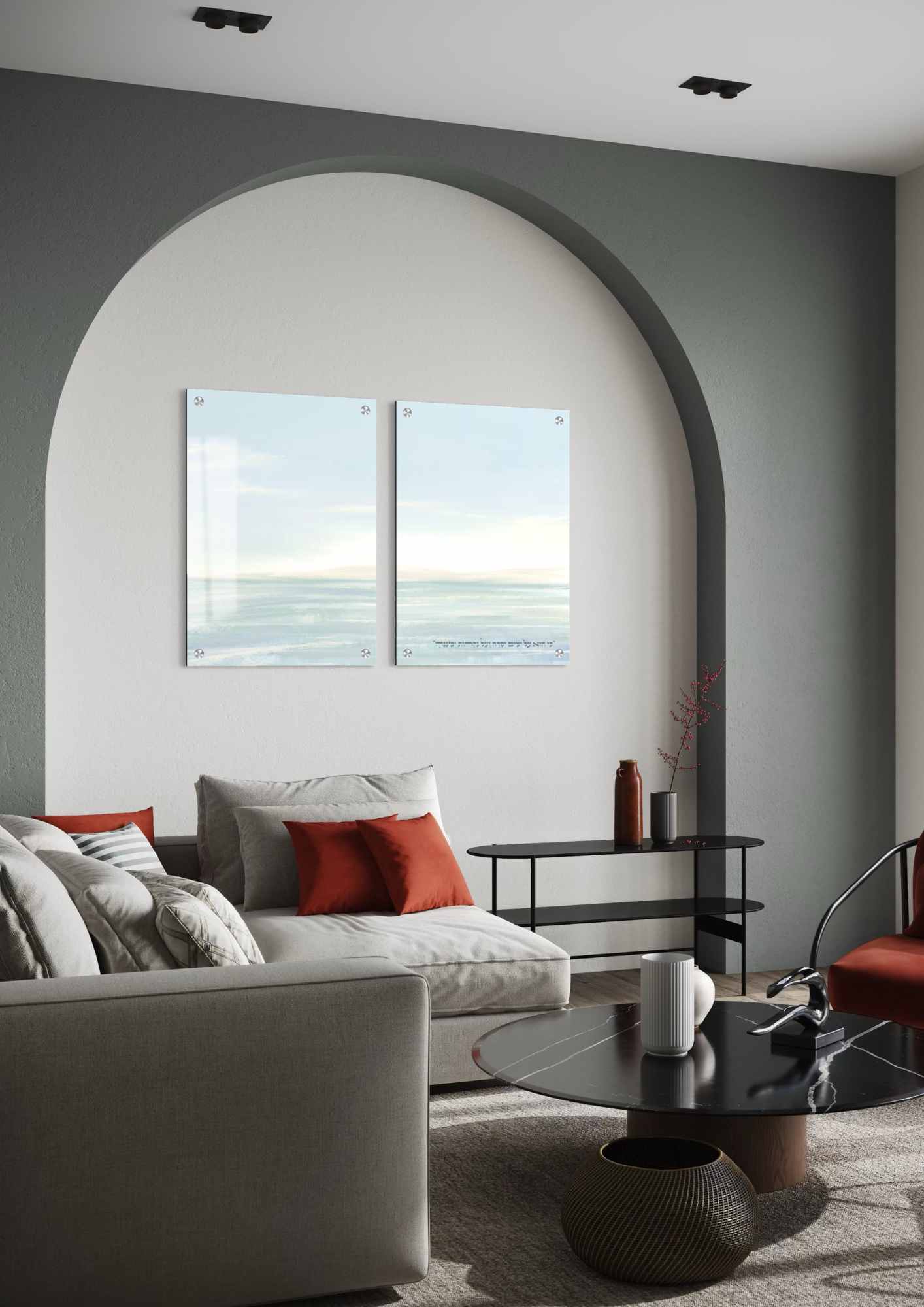 דגם ים אבסטרקט בהדפסה על זכוכית